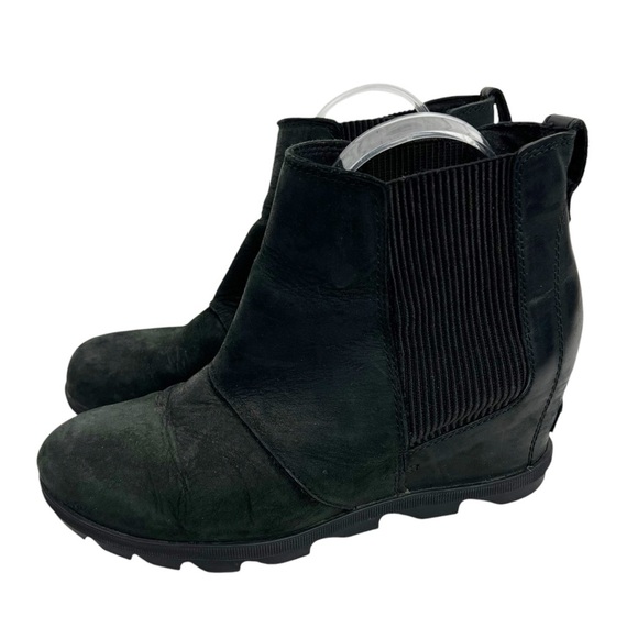 SOREL Joan of Arctic Women's Size 9.5 Black Brushed Leather Wedge Bootie - Picture 4 of 8